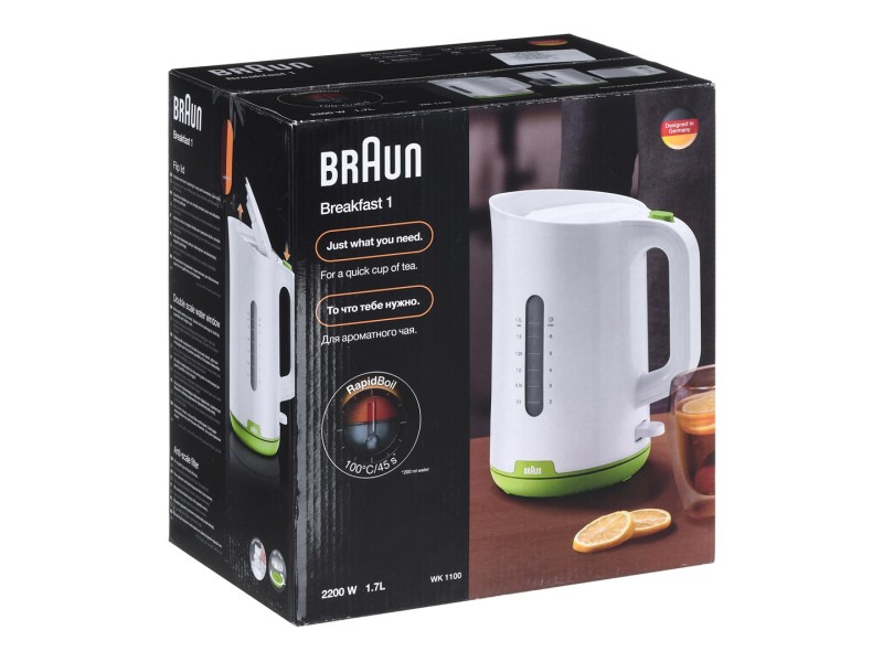 Braun WK 1100 electric kettle 1.7 L 2200 W Green, White WK1100GR – Braun Електрически чайници