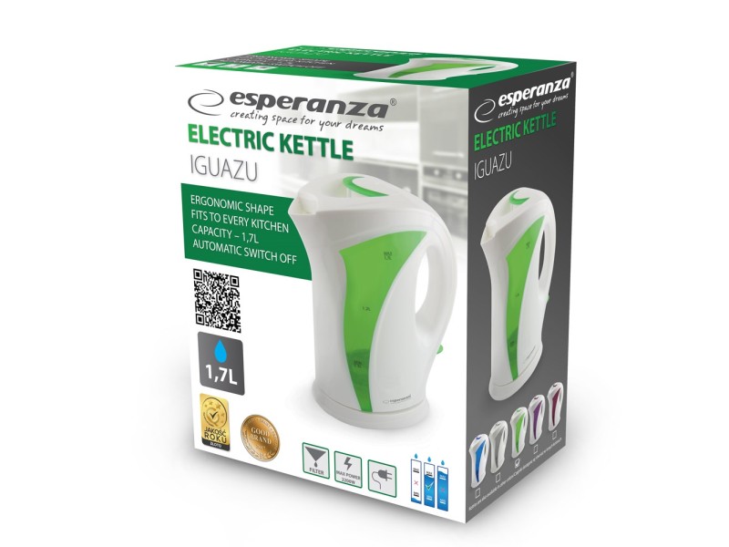 Esperanza EKK018G Electric kettle 1.7 L, White / Green EKK018G – Esperanza Електрически чайници