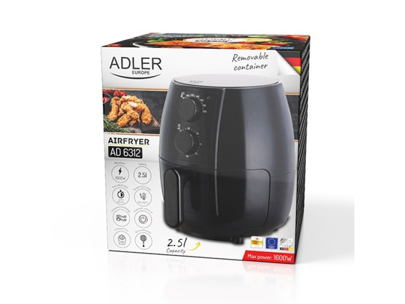 Airfryer Adler AD 6312 2.5 litre non-fat fryer Black AD 6312 – Adler Фритюрници