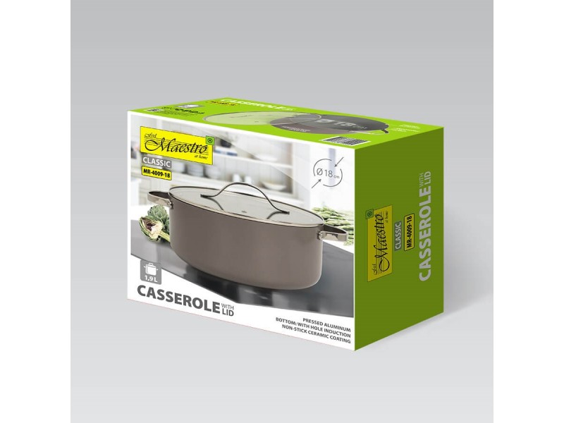 Casserole with lid MAESTRO MR-4009 (MR-4009-18) 18 cm 1,9 l Grey MR-4009-18 – Maestro Съдове за готвене