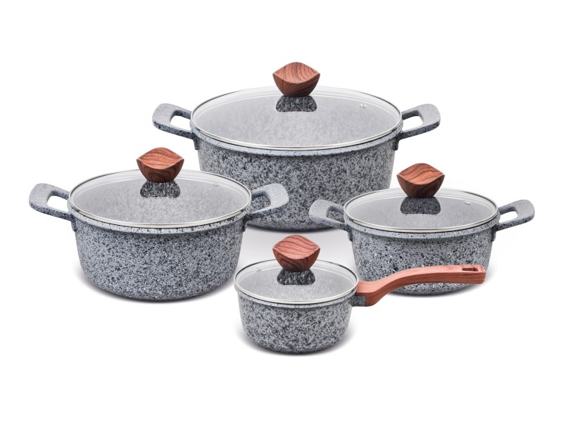 PROMIS Set of pots GRANITE, saucepan 16 cm, pots 20,24,28 brown handles GR/SET – PROMIS Съдове за готвене