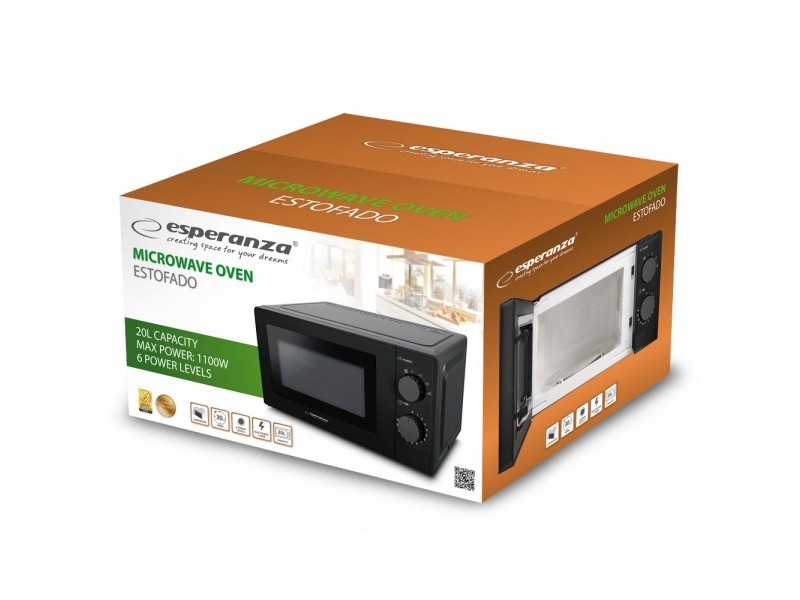 Esperanza ESTOFADO Countertop Solo microwave 20 L 700 W Black EKO011K – Esperanza Микровълнови фурни