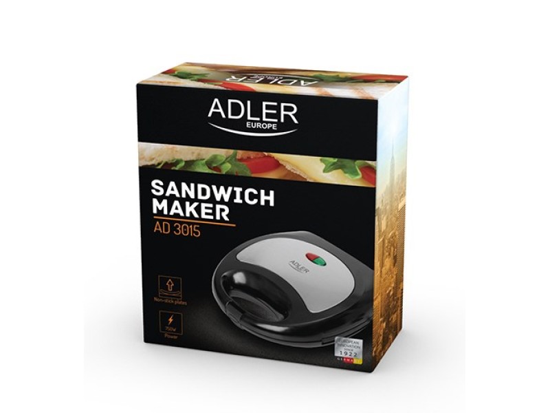 Adler AD 3015 sandwich maker 750 W Black, Silver AD 3015 – Adler Тостери