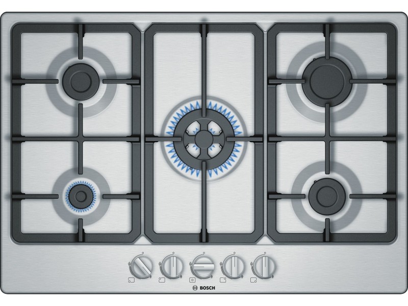 Bosch Serie 4 PGQ7B5B90 hob Stainless steel Built-in 75 cm Gas 5 zone(s) PGQ7B5B90 – BOSCH Котлони за вграждане