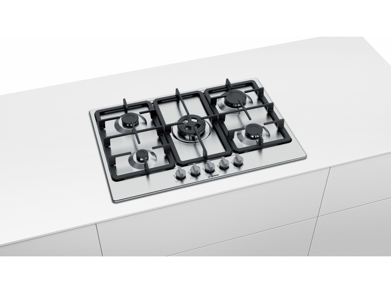 Bosch Serie 4 PGQ7B5B90 hob Stainless steel Built-in 75 cm Gas 5 zone(s) PGQ7B5B90 – BOSCH Котлони за вграждане