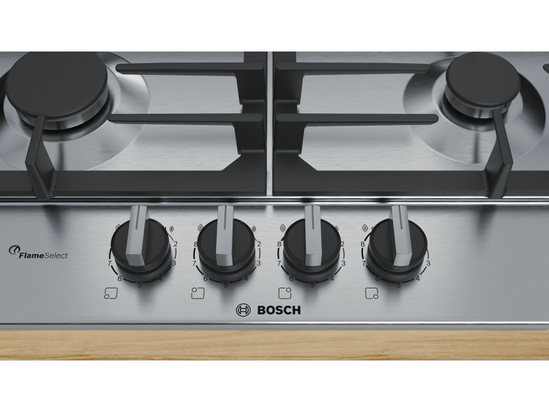Bosch Serie 6 PCP6A5B90 hob Black, Stainless steel Built-in Gas 4 zone(s) PCP6A5B90 – BOSCH Котлони за вграждане