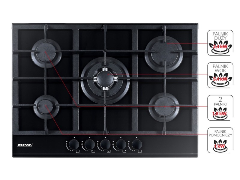 Gas hob with WOK burner MPM-70-GMH-21 MPM-70-GMH-21 – MPM Котлони за вграждане