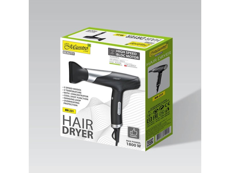 Hair dryer 1800W MAESTRO MR-231 MR-231 – Maestro Грижа за косата