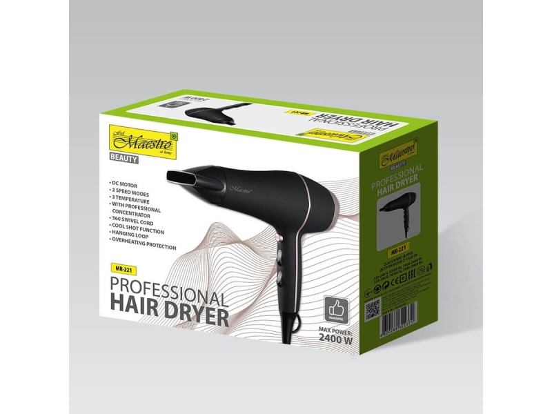 Hair dryer 2400W MAESTRO MR-221 MR-221 – Maestro Грижа за косата