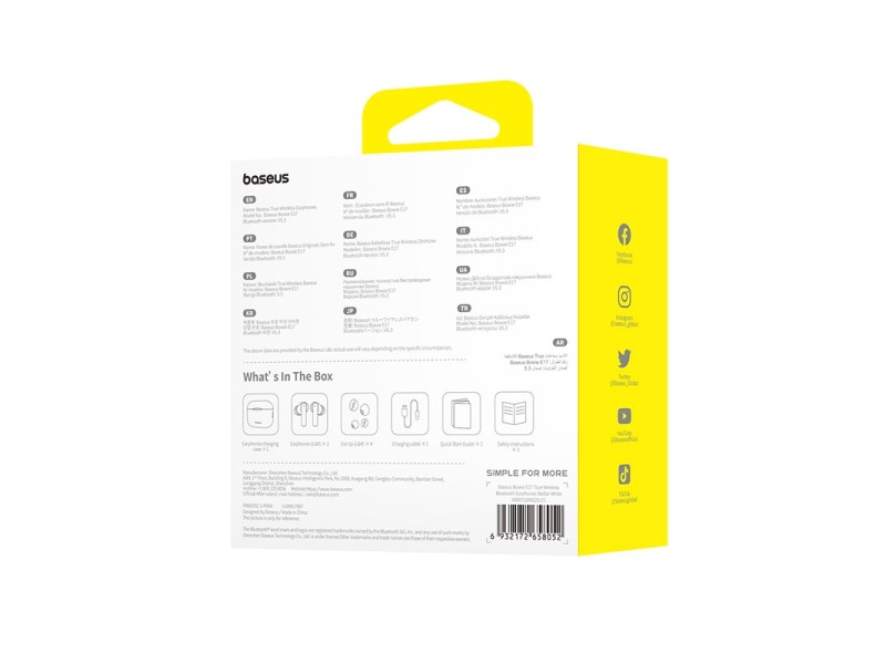 Baseus Bowie E17 Headset True Wireless Stereo (TWS) In-ear Calls/Music USB Type-C Bluetooth White A00072200223-Z1 – Baseus Аудио и bluetooth слушалки