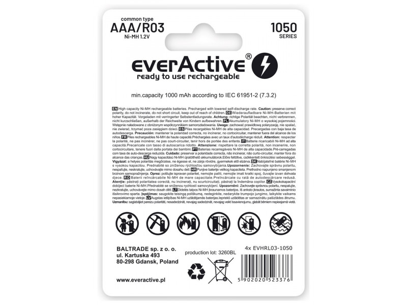 Rechargeable batteries everActive Ni-MH R03 AAA 1050 mAh Professional Line Rechargeable batteries everActive Ni-MH R03 AAA 1050 mAh Professional Line
