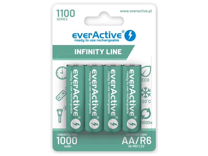 Rechargeable batteries everActive Ni-MH R6 AA 1100 mAh Infinity Line - 4 pieces EVHRL6-1100 – everActive Батерии