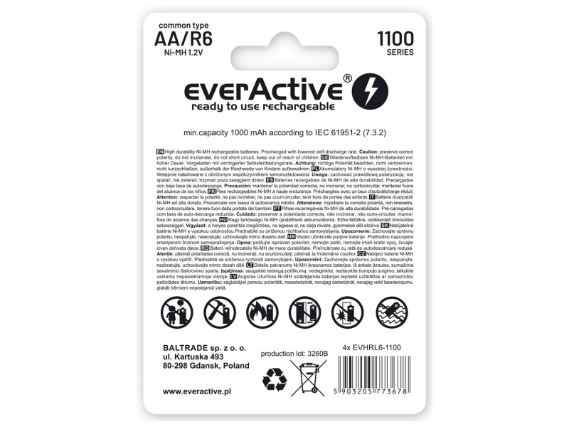 Rechargeable batteries everActive Ni-MH R6 AA 1100 mAh Infinity Line - 4 pieces EVHRL6-1100 – everActive Батерии