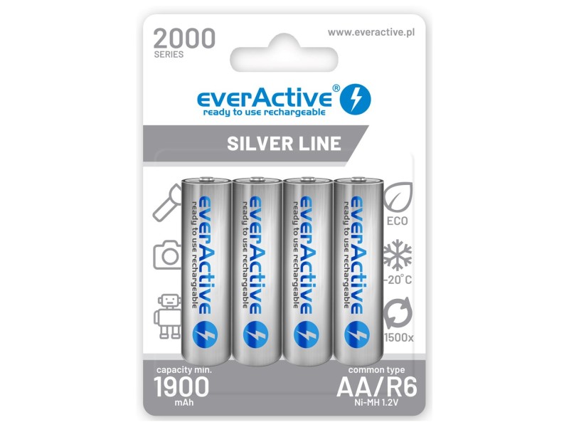 Rechargeable batteries everActive Ni-MH R6 AA 2000 mAh Silver Line EVHRL6-2000 – everActive Батерии