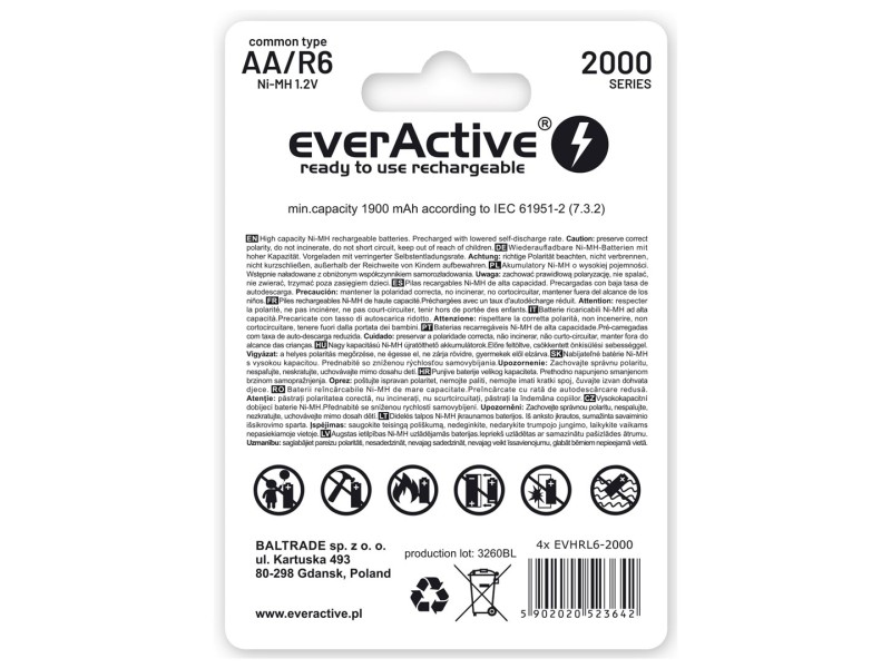 Rechargeable batteries everActive Ni-MH R6 AA 2000 mAh Silver Line EVHRL6-2000 – everActive Батерии