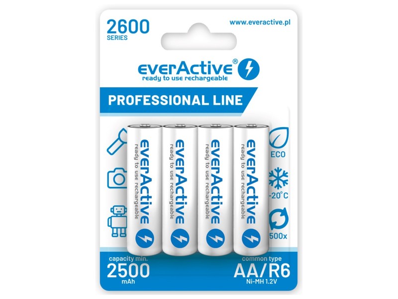Rechargeable batteries everActive Ni-MH R6 AA 2600 mAh Professional Line EVHRL6-2600 – everActive Батерии