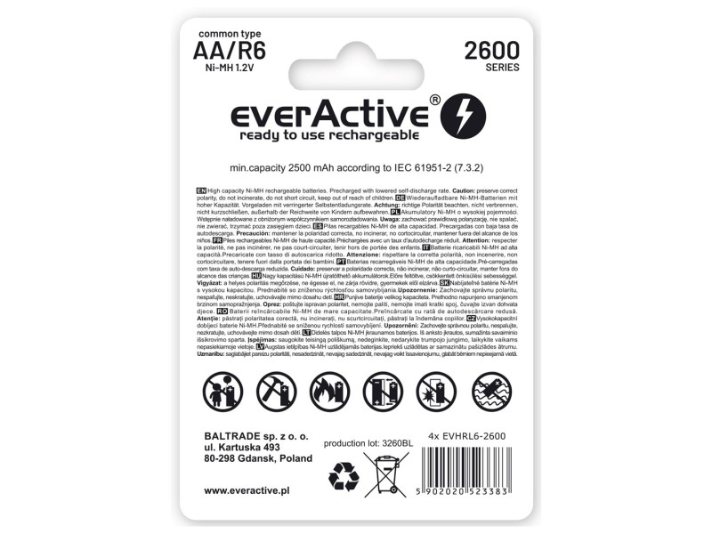 Rechargeable batteries everActive Ni-MH R6 AA 2600 mAh Professional Line EVHRL6-2600 – everActive Батерии