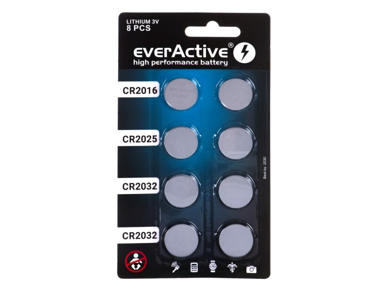 8 lithium battery set everActive 4 x CR2032, 2 x CR2025, 2 x CR2016 CRMIX8BL – everActive Батерии