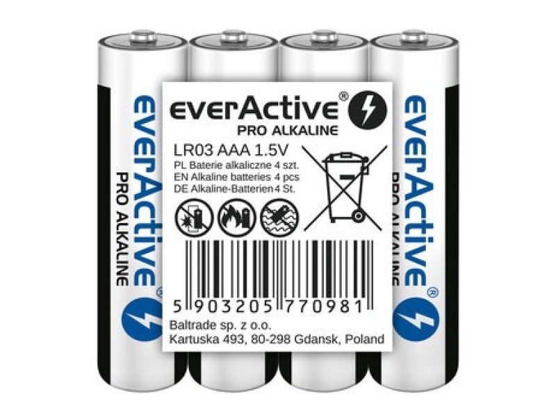 Alkaline batteries AAA / LR03 everActive Pro 4 pcs LR03PRO4T – everActive Батерии