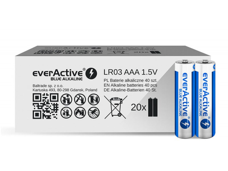 Alkaline batteries everActive Blue Alkaline LR03 AAA  - carton box - 40 pieces, limited edition