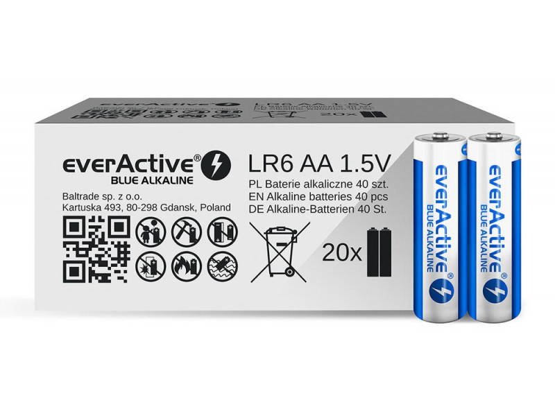 Alkaline batteries everActive Blue Alkaline LR5 AA  - carton box - 40 pieces, limited edition