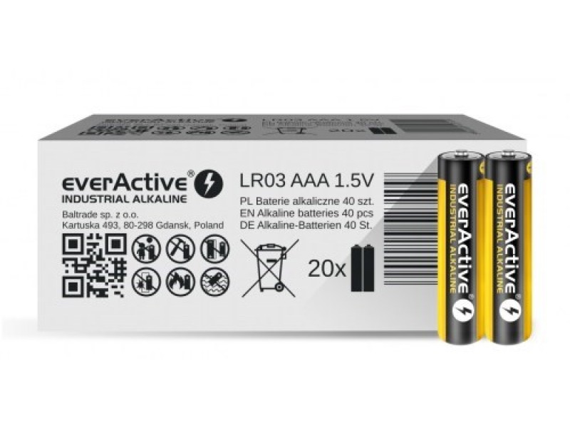 Alkaline batteries everActive Industrial Alkaline LR03 AAA  - carton box - 40 pieces EVLR03S2IK – everActive Батерии