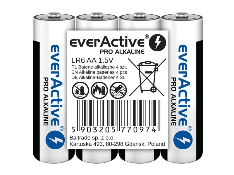 Alkaline batteries everActive Pro Alkaline LR6 AA - 4 pieces LR6PRO4T – everActive Батерии