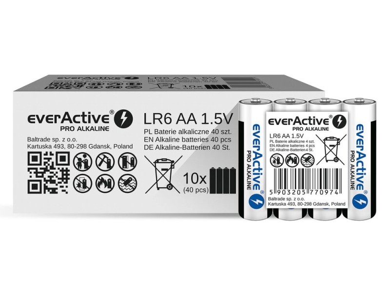 Alkaline batteries everActive Pro Alkaline LR6 AA - 4 pieces LR6PRO4T – everActive Батерии