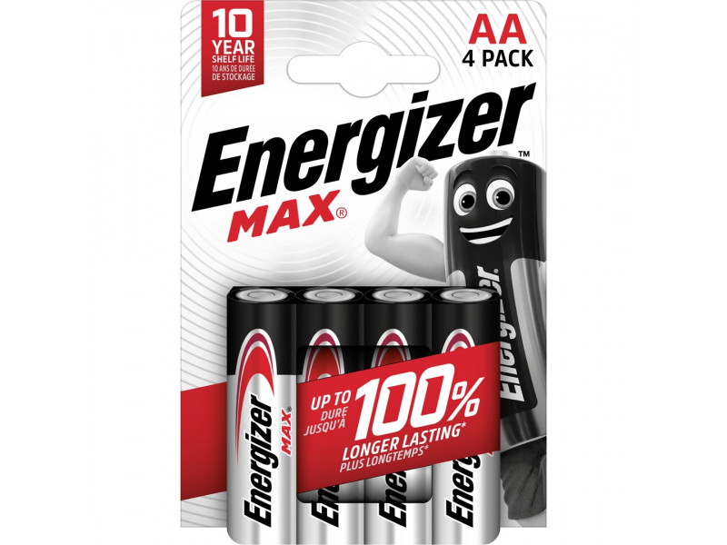 ENERGIZER BATTERIES ALKALINE MAX AA LR6, 4 PIECES, ECO PACKAGING