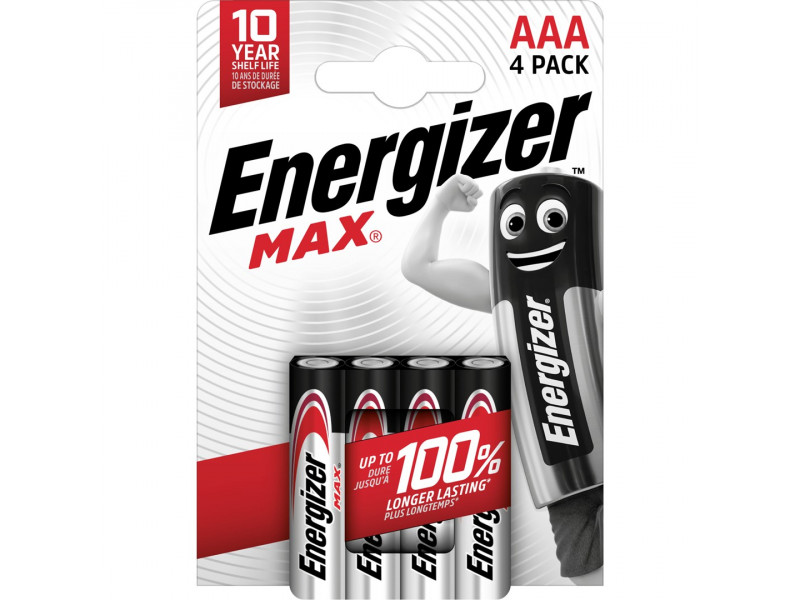 ENERGIZER BATTERIES ALKALINE MAX AAA LR03, 4 PIECES, ECO PACKAGING