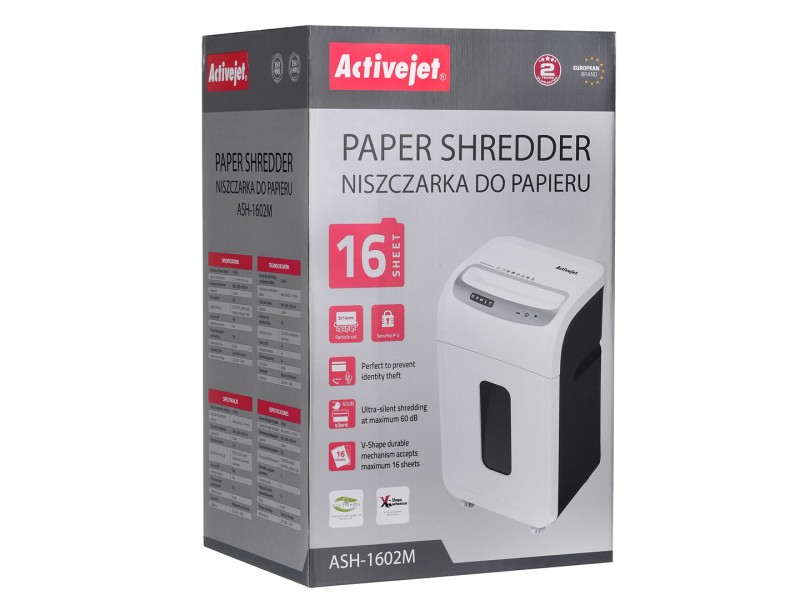 Shredder Activejet ASH-1602M, P-5, 28 l, 2x14 mm shreds, white ASH-1602M – Activejet Шредери
