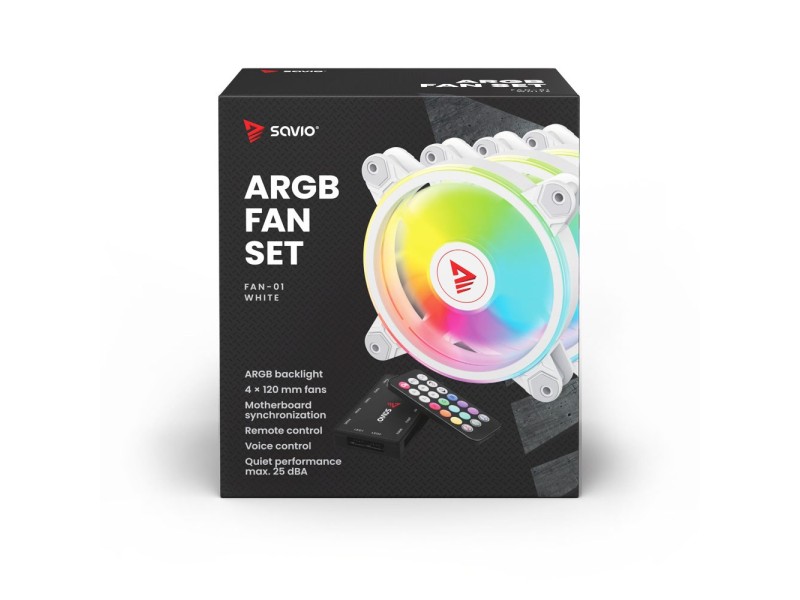 SAVIO FAN-01 WHITE 4-pack 120mm ARGB fan including controller and remote control FAN-01 WHITE – SAVIO Охладители