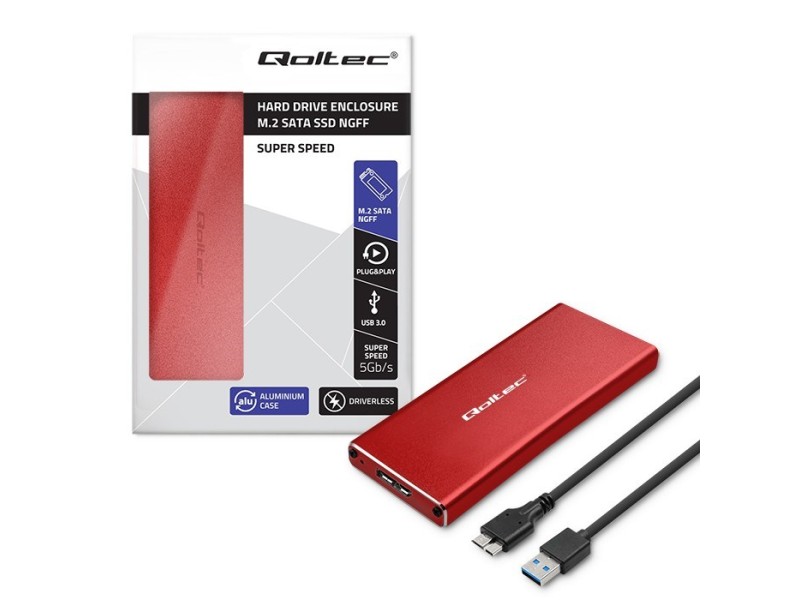 Qoltec 51831 Enclosure | M.2 SSD drive | SATA | NGFF| USB 3.0 | Super speed 5Gb/s | 2TB | Red 51831 – Qoltec Кутии за външен хард диск