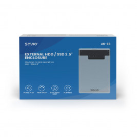 Savio 2,5-инчов външен корпус за HDD/SSD, USB 3.0, прозрачен, AK-66