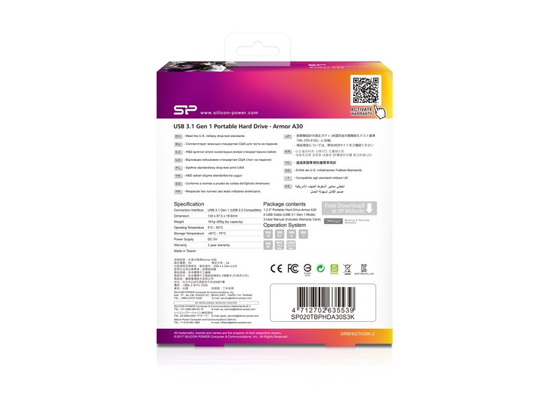 Silicon Power Armor A30 external hard drive 2000 GB Black SP020TBPHDA30S3K – SILICON POWER Външни Хард Дискове