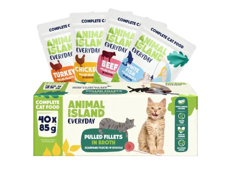 ANIMAL ISLAND Everyday Beef, chicken, turkey and white fish fillets in broth - wet cat food - 40 x 85g DLKANLKAM0004 – ANIMAL ISLAND Храна за котки