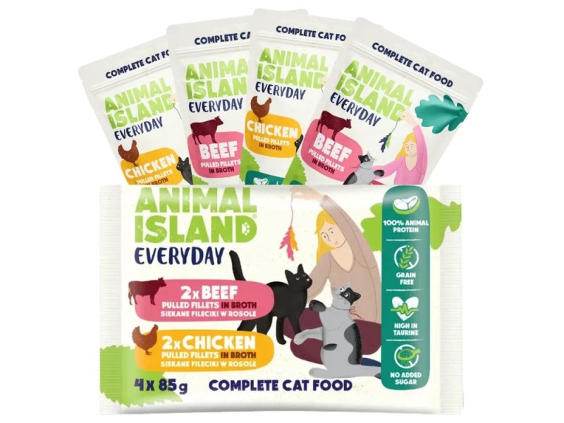 ANIMAL ISLAND Everyday Chicken and Beef fillets in broth - wet cat food - 4 x 85g DLKANLKAM0018 – ANIMAL ISLAND Храна за котки