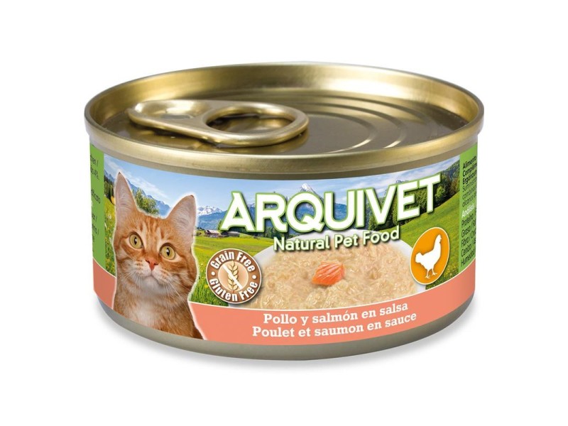 ARQUIVET Chicken in sauce with salmon - wet cat food - 80g DLKARQKAM0013 – ARQUIVET Храна за котки