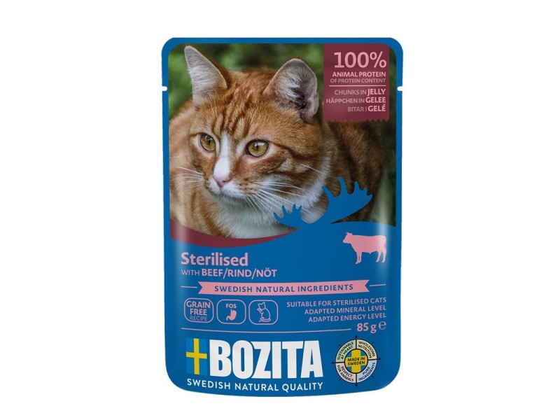 BOZITA sterilised beef jellied pieces - wet cat food - 85g DLKBZTKAM0004 – BOZITA Храна за котки