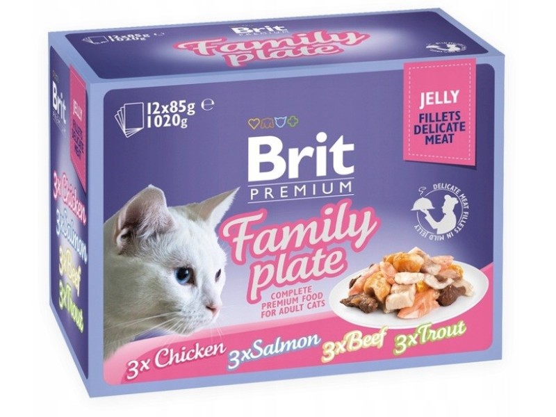 BRIT Premium Family Plate Fillets in Jelly Mix of Flavors - wet food for cats - 12x85g DLKRITKAM0045 – Brit Храна за котки