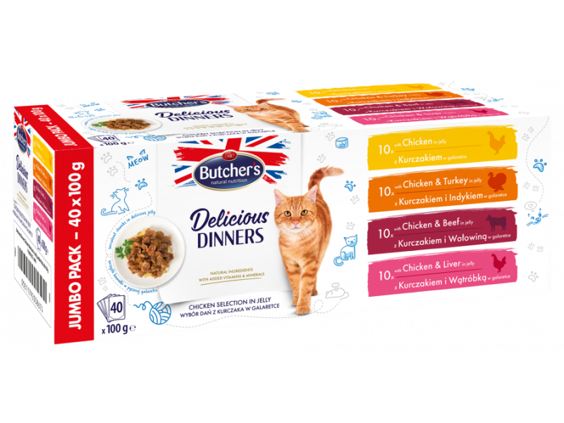 BUTCHERS Delicious Dinners Jumbo Pack - wet cat food - 40 x 100g DLKBHRKAM0006 – Butchers Храна за котки
