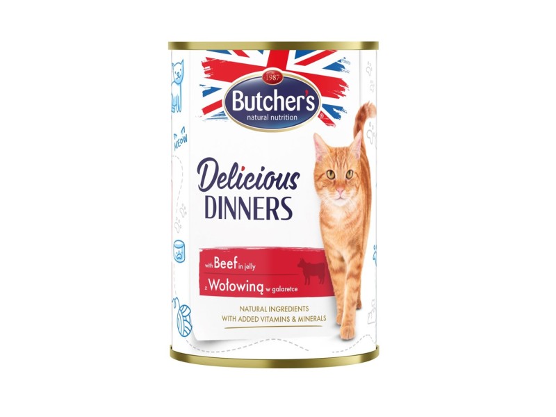 BUTCHERS Delicious Dinners Pieces of beef in jelly - wet cat food - 400g DLZBHRKMK0030 – Butchers Храна за котки