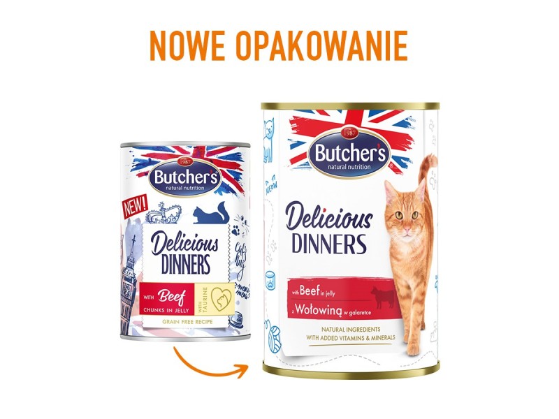 BUTCHERS Delicious Dinners Pieces of beef in jelly - wet cat food - 400g DLZBHRKMK0030 – Butchers Храна за котки