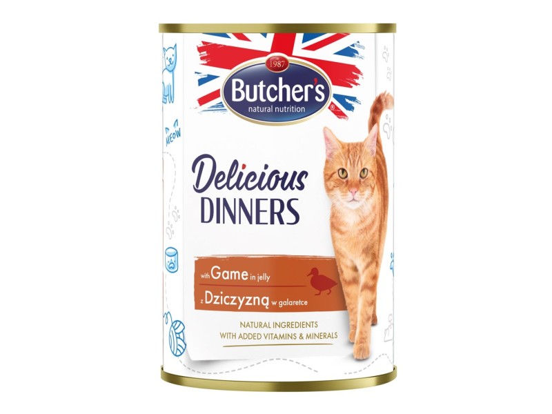 BUTCHERS Delicious Dinners Pieces with venison in jelly - wet cat food - 400g DLZBHRKMK0032 – Butchers Храна за котки