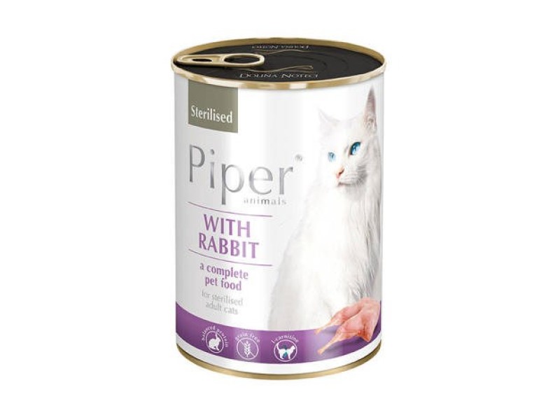 Dolina Noteci Piper Animals Sterilised with rabbit - wet cat food - 400g DLKDNTKAM0021 – DOLINA NOTECI Храна за котки