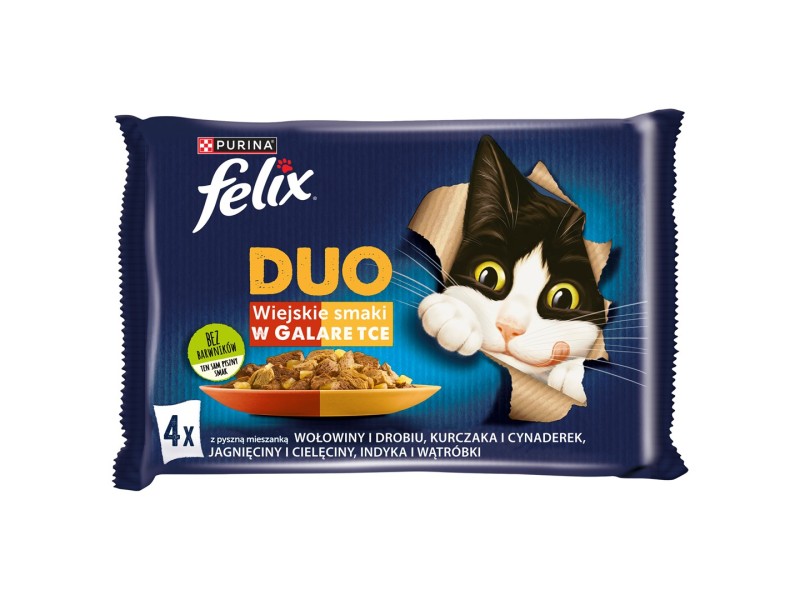 Felix Fantastic Duo meat - beef and poultry, chicken and kidney, lamb and veal, turkey and liver - 4 x 85g DLZPUIKMK0073 – PURINA NESTLE Храна за котки