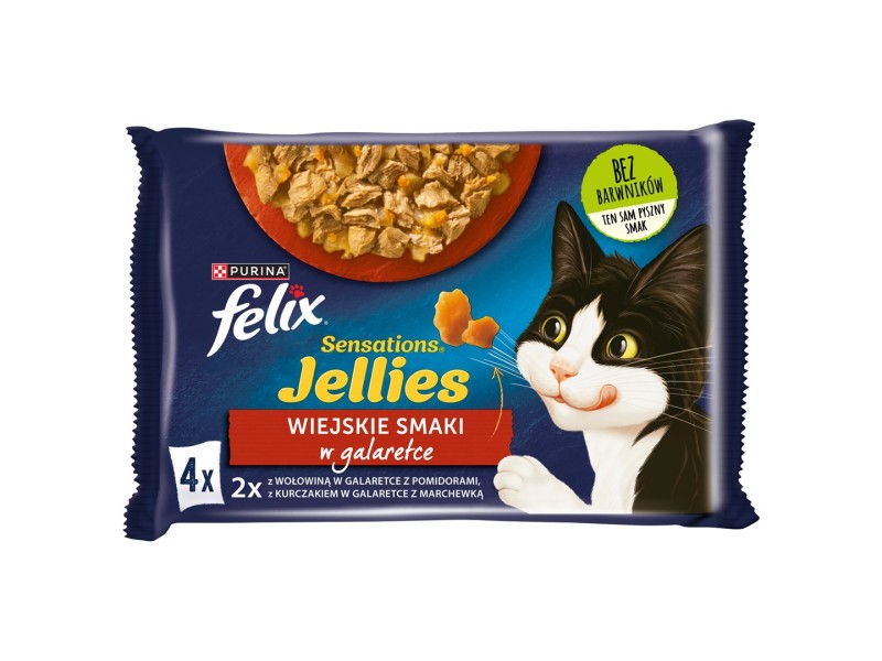 Felix Sensations - beef with tomato and chicken with carrot in jelly - Wet food for cats - 4 x 85g DLZPUIKMK0067 – PURINA NESTLE Храна за котки