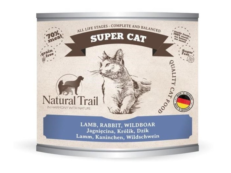 NATURAL TRAIL Super Cat Lamb, rabbit, wild boar - wet cat food - 200g DLKNTUKAM0004 –  Храна за котки