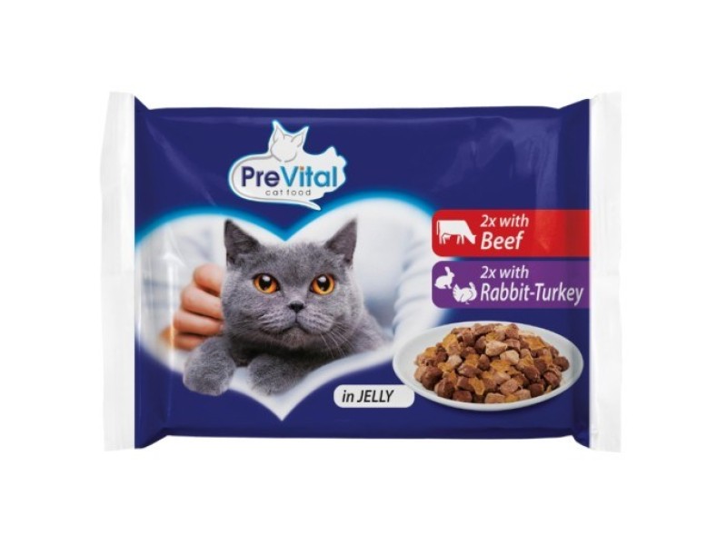 PREVITAL Beef and turkey in gravy - wet cat food - 4 x 100g DLKPVTKAM0018 –  Храна за котки