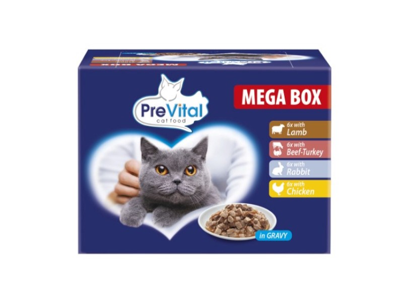 PREVITAL Cat Food Megabox with Lamb, Beef, Rabbit, and Chicken in Gravy - Wet Cat Food - 24 x 100g PREVITAL Cat Food Megabox with Lamb, Beef, Rabbit, and Chicken in Gravy - Wet Cat Food - 24 x 100g DLKPVTKAM0004 – Храна за котки